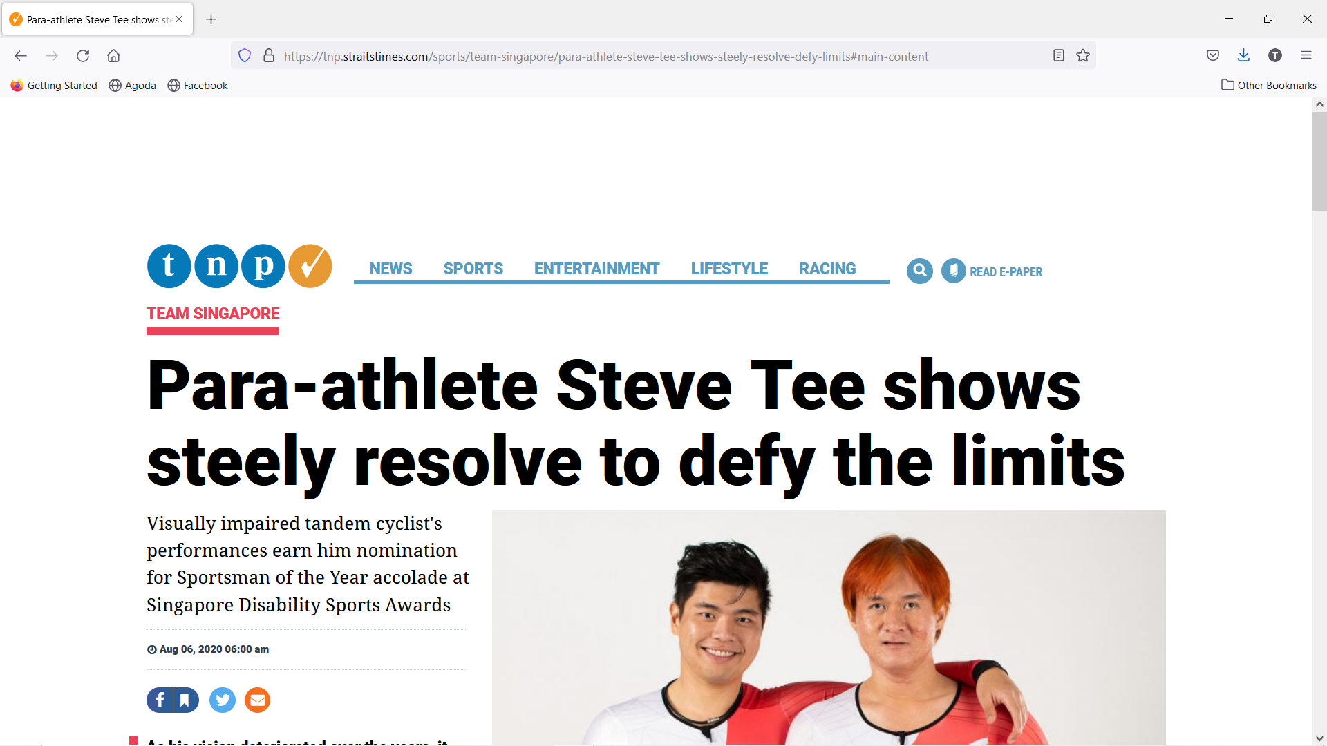 Para-athlete Steve Tee shows steely resolve to defy the limits Screenshot