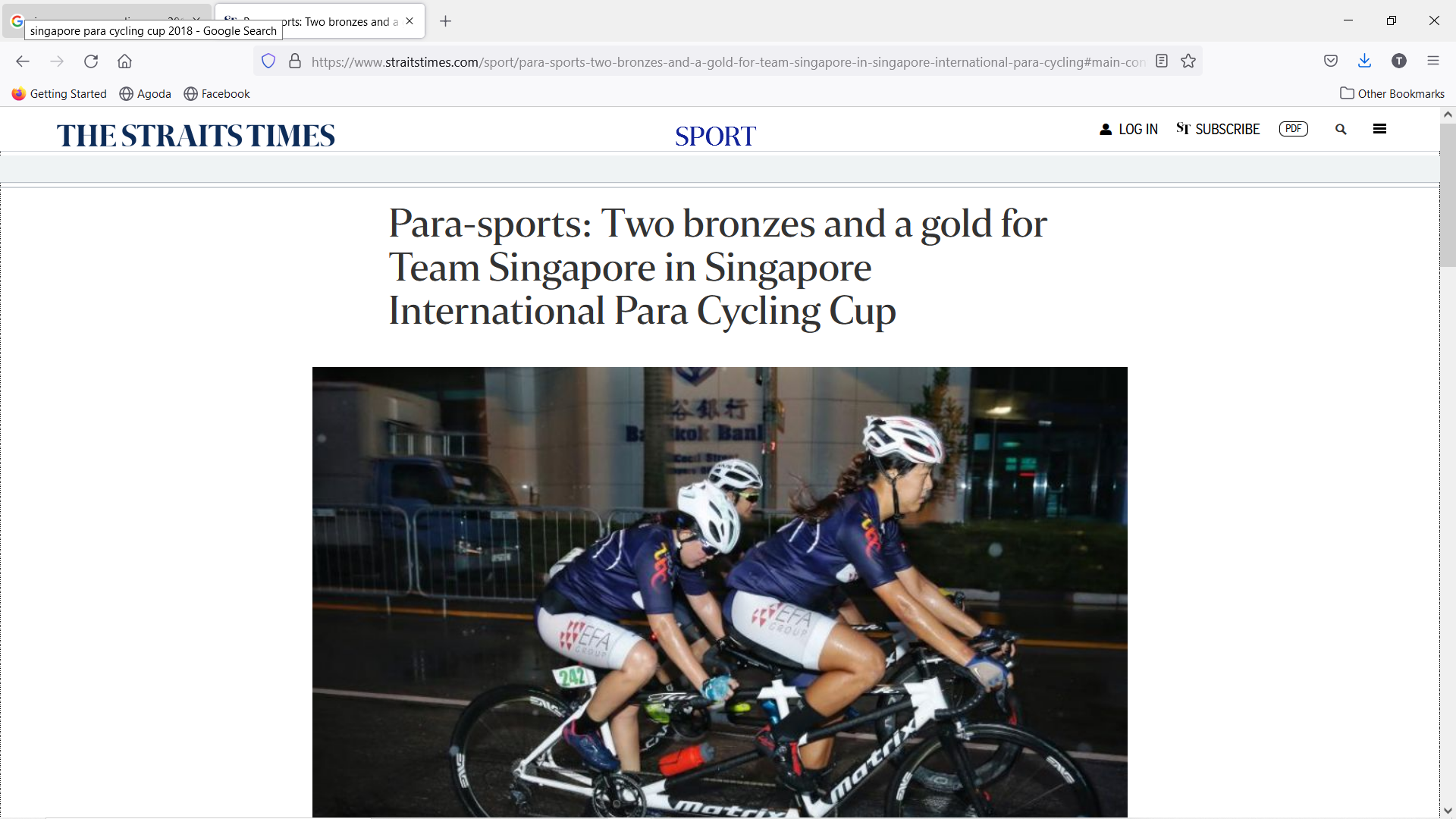 Para-sports: Two bronzes and a gold for Team Singapore in Singapore International Para Cycling Cup Screenshot